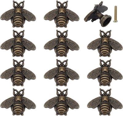 PandaHall 12 Sets Bijenkastknoppen Vintage Ladeknoppen Bijenvorm Hardware Knop Dier Lade Trekt Decoratieve Kast Handgrepen Knop voor Antieke Sieraden Doos Dressoir Decoratie, Antiek Brons