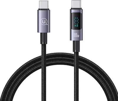 USAMS - USB kabel - Type-C naar Type-C - 100W - aluminium - digitaal display - snel opladen en datakabel - 1,2 m - Grijs