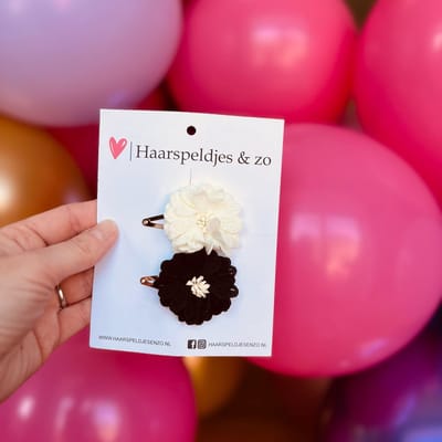 Haarspeldjes Blossem - bloemen in bloei - roze/lila/paars/rood - 4 cm speldjes - beige/zwart