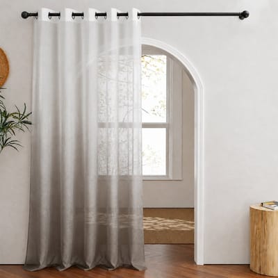 Sogiol® - Gordijnen met Oogjes - Vitrage Gordijnen Linnen Look met Kleurverloop - Lichtdoorlatend - Wit / Bruin - 132 x 160 cm