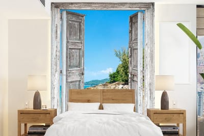 Behang - Fotobehang Strand - Doorkijk - zomer - Tropisch - Breedte 175 cm x hoogte 240 cm