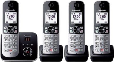 Draadloze Telefoon - Huistelefoon - Thuisgebruik - Oproepblokkering - 4 handsets - Zwart Zilver