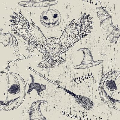 Peel and Stick Wallpaper met Uilenpatroon - Grijs Beige Zelfklevend Vinyl voor Badkamer, Kasten en Slaapkamer - 44.5CMx9M Decoratieve Wandbekleding voor Halloween en Magie