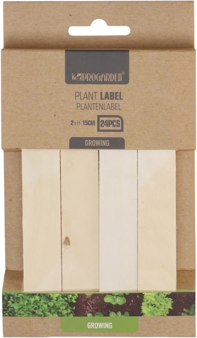 Pro Garden Plantetiketten / platenlabels - 24x - hout - 15 x 2 cm - steeketiketten