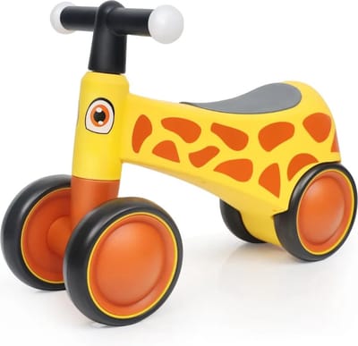 VROOOMY Baby Loopfiets 1 tot 3 jaar – Stabiele Loopwagen met LED-verlichting in het Stuur – Kindervoertuig met 4 EVA-Wielen & Ergonomisch Design – Geel