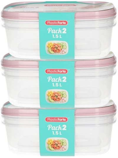 Plasticforte Vershoudbakjes - 6x stuks - 1.5 liter - herbruikbaar - transparant/roze - kunststof - magnetron - vriezer