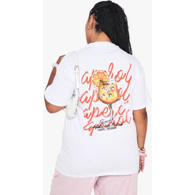 boohoo Dames PLUS APEROL SPRITZ OVERSIZED T-SHIRT | Wit | Maat: 46