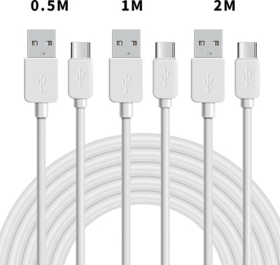 NÖRDIC USB-C naar USB-A kabel - 3 stuks - Set van 0.5m, 1m en 2m - 2.0 oplaadkabel - 2,4 A - 480 Mbps - Wit