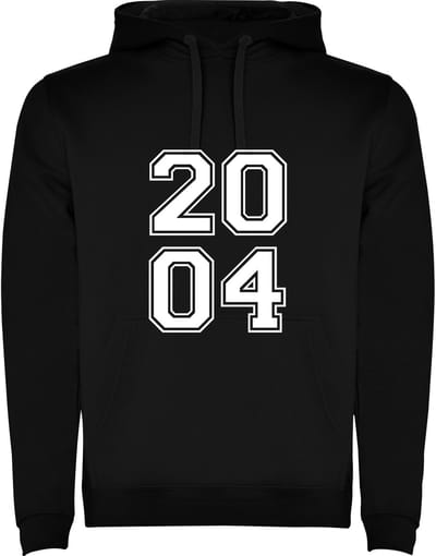 Zwarte Hoodie Varsity College Cijfers 2004 - Cijfers Wit - Opvallend Stoer - Mooi Maat M