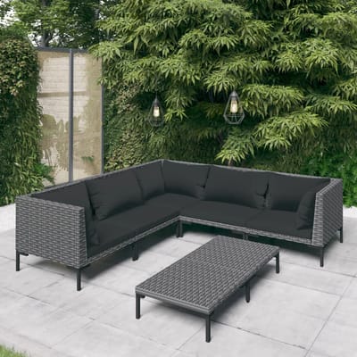 vidaXL - 6-delige - Loungeset - met - kussens - poly - rattan - donkergrijs