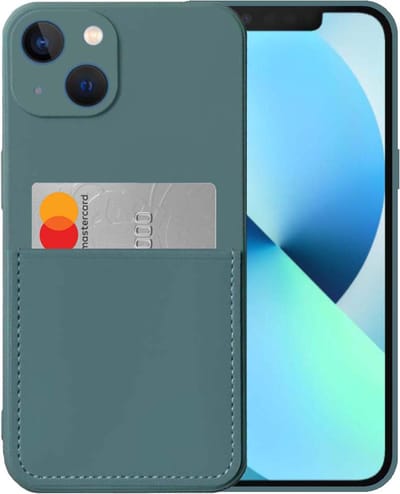 Smartphonica iPhone 13 Mini siliconen hoesje met pashouder en zachte binnenkant - Donkergroen geschikt voor iPhone 13 Mini