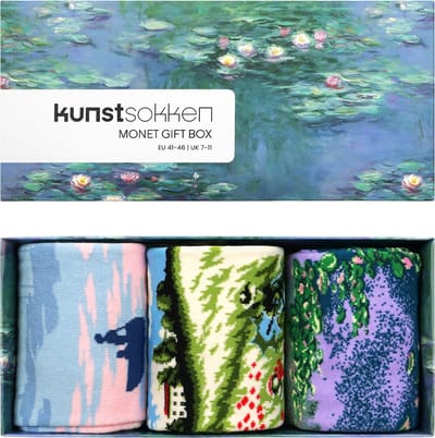 Kunst sokken - Claude Monet Giftbox 3-pack - Sokken Dames 36 40 - Biologisch Katoenen Sokken - funny socks happy - Vrolijke Sokken - Grappige Sokken - Sokken Cadeau