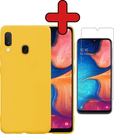 Hoesje - Met Screenprotector - Geschikt voor Samsung Galaxy A20e - Sterk & Shockproof - Telefoon Hoes - Back Cover - Siliconen Case - Telefoonhoes - Geel