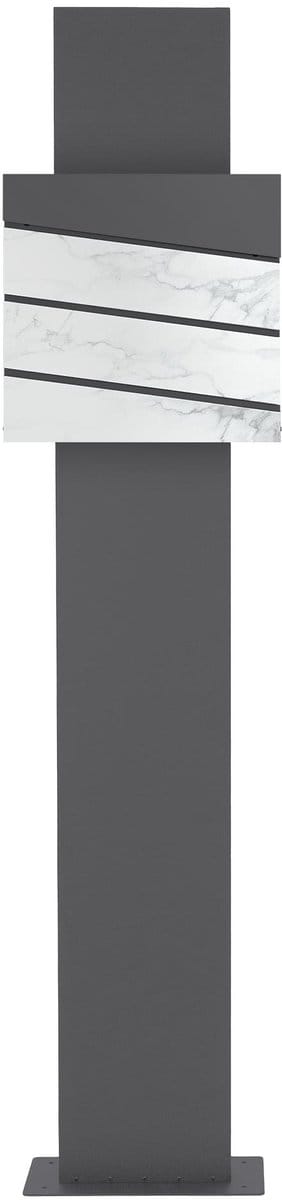 Staande brievenbus met krantenvak 37x36,5x11 cm antraciet/wit marmerlook van staal ML design, modern diagonaal ontwerp, stahoogte 120/170 cm antraciet