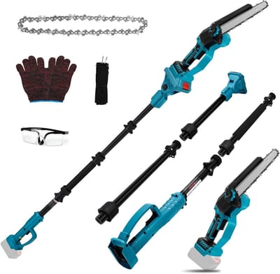 Draadloze Mini Kettingzaag 2-in-1 met 8 Inch en 2 m Verlengbalk voor Boom Snoeien en Tuinonderhoud, Tot 4.5 m Uitbreidbaar (zonder Accu)