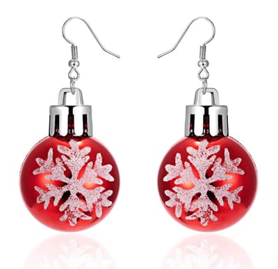 Oorbellen kerstballen rood sneeuwvlok 2,5 cm