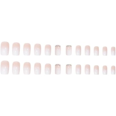 24 Stuks Korte Vierkante Witte Ombre Patroon Kunstnagels, Gemakkelijk Te Dragen Nail Art Decoraties Geschikt Voor Vrouwen En Meisjes Press On Nails Nagelbenodigdheden