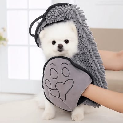 WiseGoods Premium Chenille Handdoek Voor Huisdieren - Sneldrogende Handdoeken Honden & Katten - Voor Bad En Verzorging - Grijs