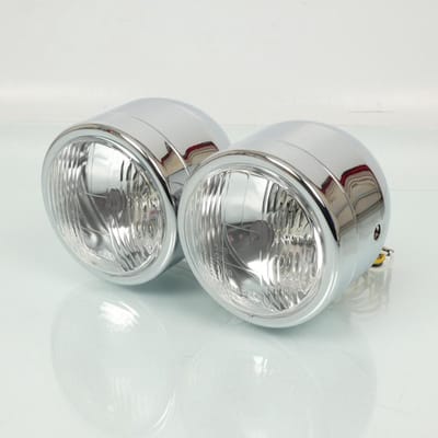 Double optique avant rond halogène H4 12V chromé Sifam pour moto custom Neuf