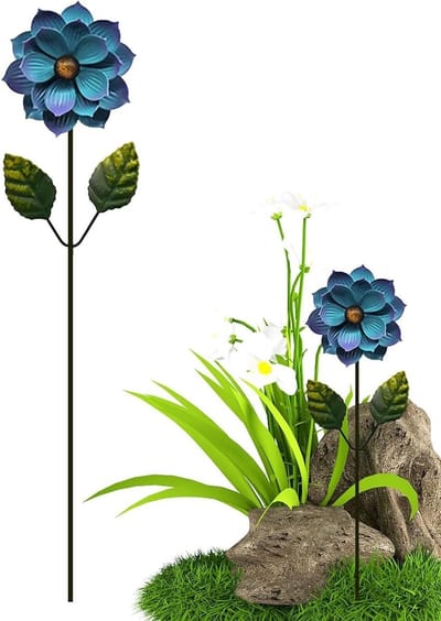 Tuinsteker Metaal - Bloem Decoratie - Tuin Aankleden - Roestvrij Waterdicht - 44 x 10 cm - Blauw