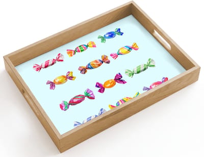 Dienblad hout 40x30 cm - Schootdienblad - Snoepjes - Realistisch - Kleurrijk - Borrelplank rechthoek - Plateau dienbladen