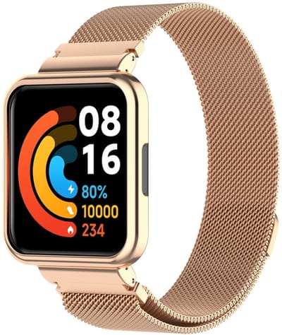 By Qubix - Milanese bandje met case - Champagne goud - Geschikt voor Xiaomi Redmi Watch 2 (Lite)