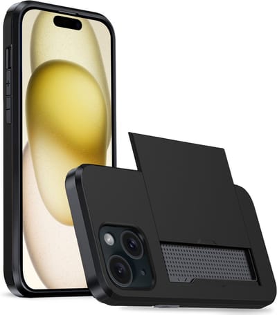Hoesje Geschikt voor iPhone 15 Hoesje Case Pashouder Hard Cover - Hoes Geschikt voor iPhone 15 Hoesje Met Kaarthouder - Zwart