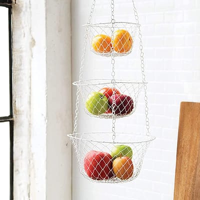 LxwSin Fruit Stand for Hanging 3 Floors, Basket for Hanging Made of Metal Wire, Robust for Kitchen for Fruit and - ShopVlot