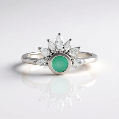 Cavill - Rond Colombiaanse Smaragd 0,37 ct - 925 Sterling Zilver met Platina - Elegante Damesring met Sprankelende Zirkonia - Modieuze Sieraden