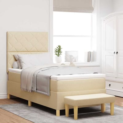 vidaXL - Boxspring - bed - met - kussen - met - hoofdeinde - Crème - 200 - x - 100 - cm - Stof