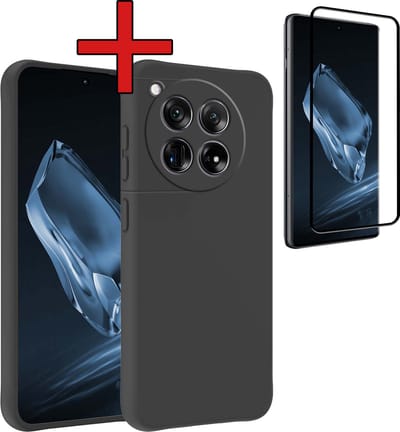 Hoesje - Met Screenprotector - Geschikt voor OnePlus 12 - Sterk & Shockproof - Telefoon Hoes - Back Cover - Siliconen Case - Telefoonhoes - Zwart