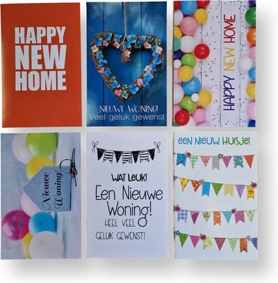 Cards& Crafts 6 Luxe Verhuizing wenskaarten Set - Nieuwe Woning - 17x12cm - Gevouwen kaart met envelop