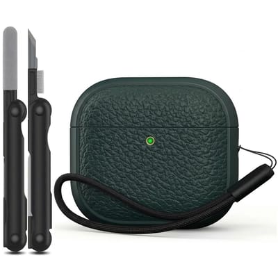 Groen hoesje voor oordopjes unisex met textuur en draagkoord geschikt voor AirPods Pro 3 inclusief reinigingsset en TPU beschermhoes
