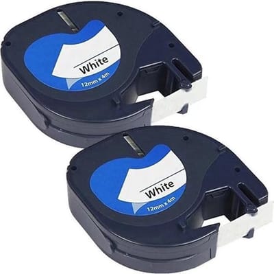Dymo Label Tape 91201 - 12 mm x 4 m Plastic Tape voor Dymo LetraTag LT-100H/LT-100T/LT-110T/QX 50/XR/XM/2000 - 2 stuks