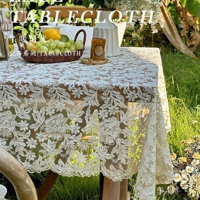 Nappe rectangulaire en dentelle pastorale française Housse de nappe de table à manger style impérial vintage Housse anti-poussière pour décoration intérieure Nappe 130x180cm