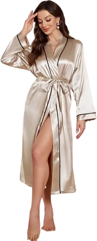 Livano Satijnen Badjas Dames - Kimono - Kamerjas - Satijn - Ochtendjas - Pyjama - Goud - Maat S