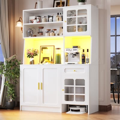 Sweiko Keukenkast - Dressoir - LED-verlichting - Glazen deuren - Met lades - 130 x 45 x 180 cm - Wit