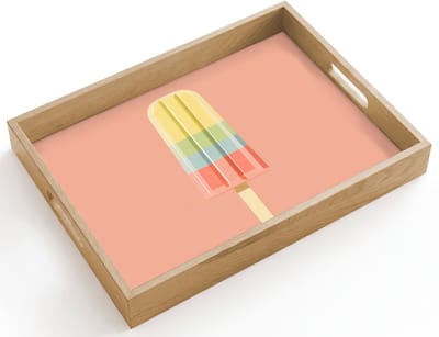 Dienblad hout 40x30 cm - Schootdienblad - Waterijsje - Pasteltinten - Minimalistisch - Borrelplank rechthoek - Plateau dienbladen