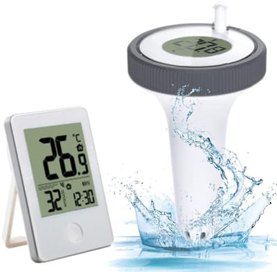 GELLDG Draadloze elektronische drijvende zwembadthermometer - Draadloze thermometer met lcd-display - Met digitale ontvanger geschikt voor binnen en buiten - Geschikt voor aquariums, spabaden en vijvers