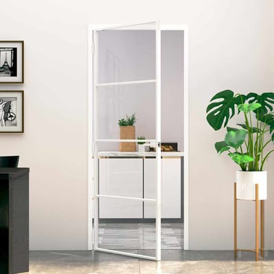 vidaXL - Binnendeur - 83x201,5 - cm - gehard - glas - en - aluminium - smal - wit