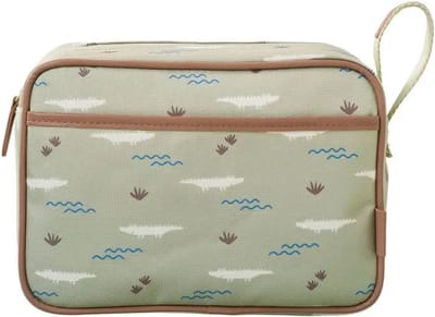Fresk Toilettas voor Kinderen Jongens - Met rits & draaglus – Reistas met dubbel vak – Organizer – 24 x 17 x 7 cm - Groen - Crocodile
