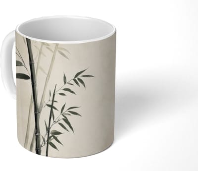Mok - Koffiemok - Japandi - Bamboe - Beige - Mokken - 350 ML - Beker - Koffiemokken - Theemok