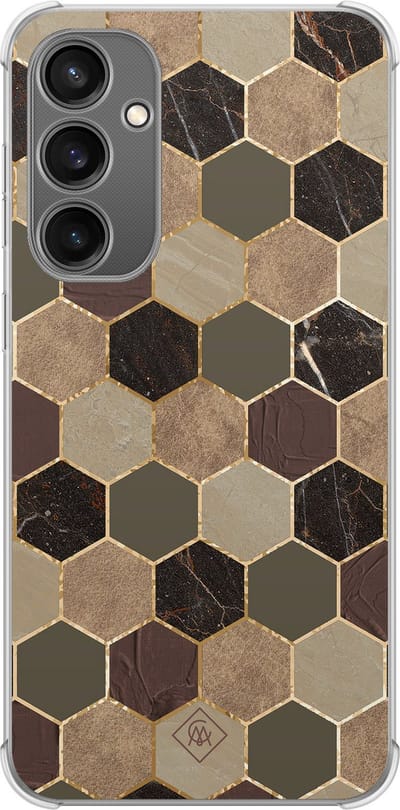 Casimoda® hoesje - Geschikt voor Samsung Galaxy S23 FE - Kubus Groen Bruin - Shockproof case - Extra sterk - TPU/polycarbonaat - Bruin/beige, Transparant