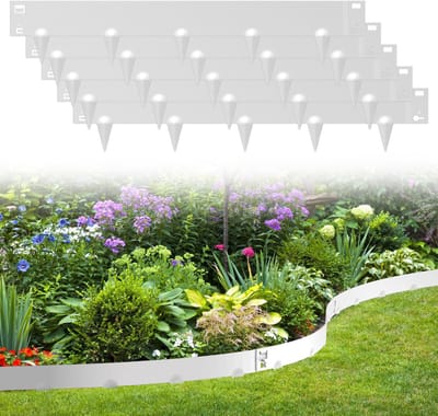 Borderranden Gazonranden met tips Metalen verzinkt - Graskanten Palissade Tuinafboording - Wortelbegrenzer flexibele Perkranden - Zilver 100x18cm 5m