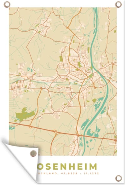 Muurdecoratie Rosenheim - Plattegrond - Vintage - Kaart - Stadskaart - 120x180 cm - Tuinposter - Tuindoek