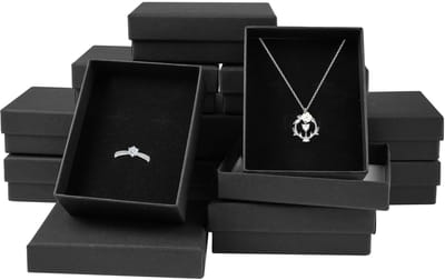 Dailygoods - 12 Stuks Sieradendoosjes met Deksel, 9 x 7 x 3cm Rechthoek Zwarte Kartonnen Juwelendoosjes, Papieren Sieraden Display Geschenkdoosjes met Inzetstukken voor Oorbellen, Kettingen, Armbanden en Ringen
