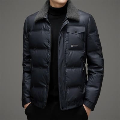 Heren donsjack Witte eendendons Winter Nieuw Afneembare bontkraag Verdikt Warm PU Leer Donsjack Casual Jas 4XL