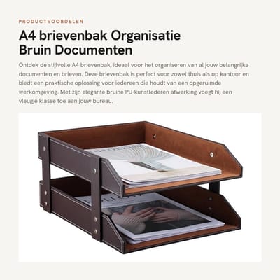 Dailygoods- Brievenbak A4 - 2 Laden - PU-Kunstleer - Waterdicht - Robuust - Duurzaam - Afmetingen 27,5 x 35 x 30,5 cm - Documenthouder