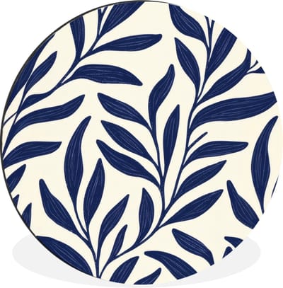 WallCircle - Wandcirkel - Muurcirkel - Bladeren - Klimop - Donkerblauw - Aluminium - Dibond - 30x30 cm - Binnen en Buiten
