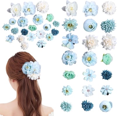 Kleurrijke Haarspeld met Bloemen, 21 Stuks Kunstbloem Haarclips voor Feest, Bruiloft en Stranddecoratie